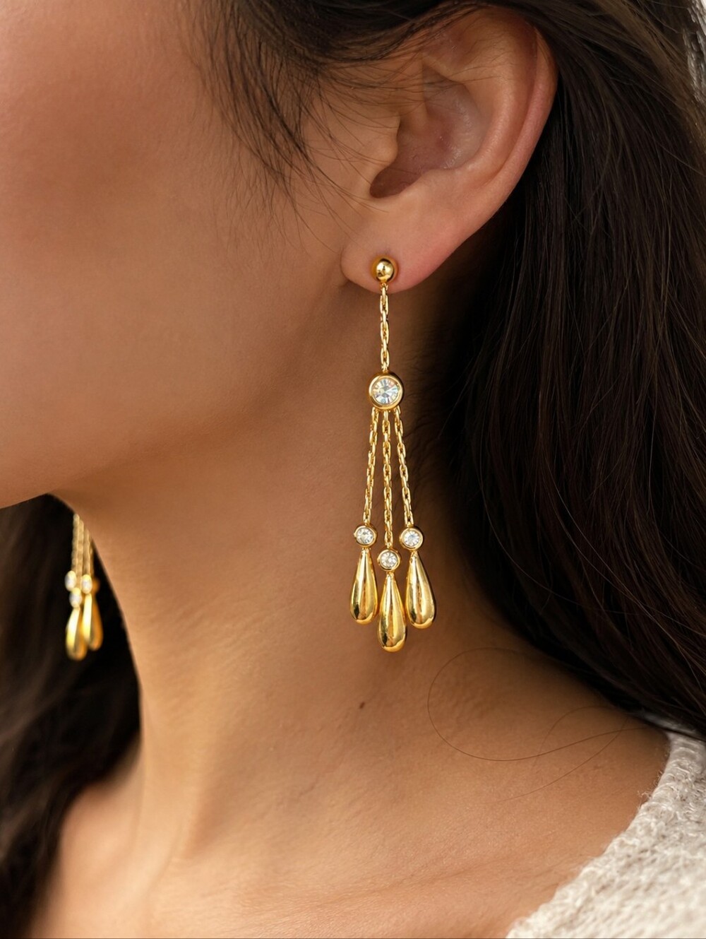 Gold Chandelier Crystal Teardrop Dainty Dangle Earrings Cocktail Fashion Jewelry
